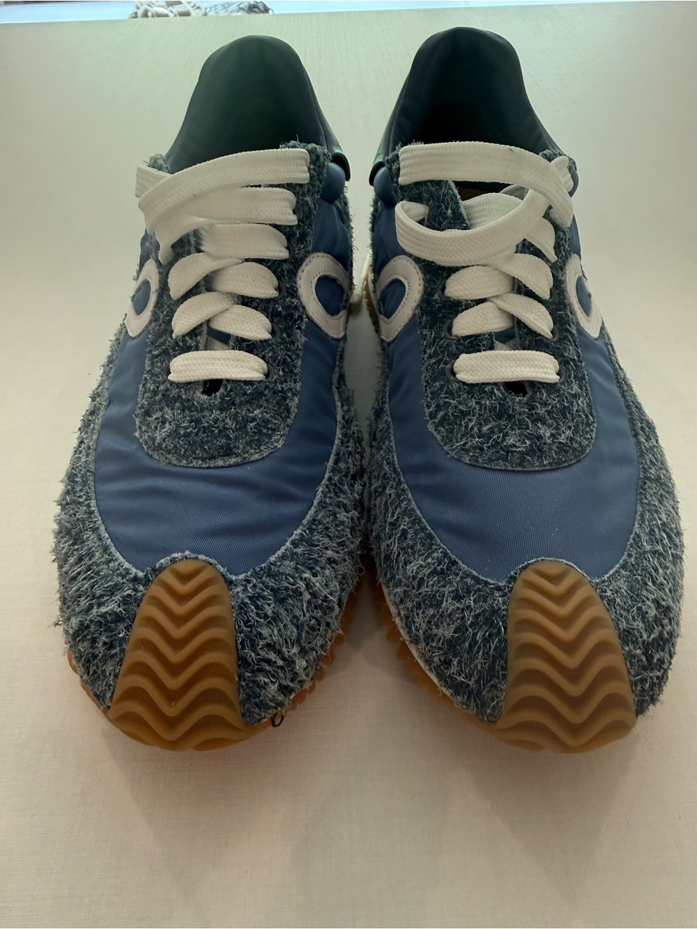 Loewe Blue and White Textured Runner Sneakers